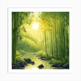 A Stream In A Bamboo Forest At Sun Rise Square Composition 147 Art Print