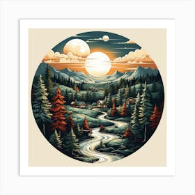 Sunset In The Forest Art Print