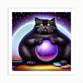 Black Cat With A Crystal Ball 3 Art Print