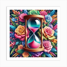 Hourglass With Roses Art Print