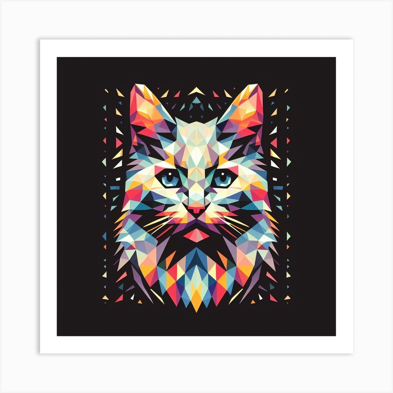 Geometric Cat Print - cat art, geometric animal prints