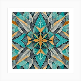Firefly Beautiful Modern Detailed Floral Indian Mosaic Mandala Pattern In Neutral Gray, Teal, Charco (1) Art Print
