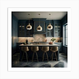 Dark Blue Kitchen Art Print