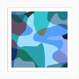 Abstract Camouflage Pink Blue Square Art Print