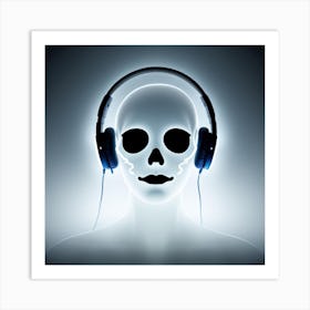 Skull With Headphones Art Print