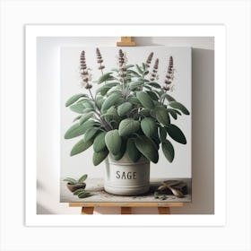 Sage Art: A Realistic and Elegant Painting of a Herb with a Handwritten Font Art Print