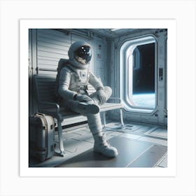 Astronaut Sitting On Bench In Space Art Print