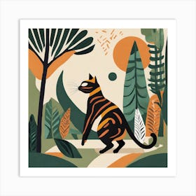 Cat In A Jungle, Geometric Abstract Art Art Print