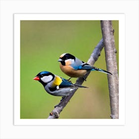 Two Birds Perched On A Branch Art Print