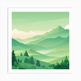 Misty mountains background in green tone 153 Art Print