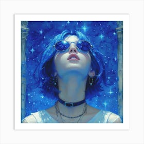 Blue Girl With Sunglasses Art Print