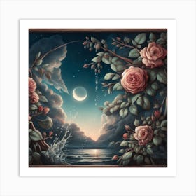 Roses At Night Art Print