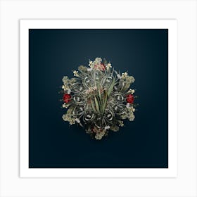Vintage White Baboon Root Flower Wreath on Teal Blue n.0427 Art Print