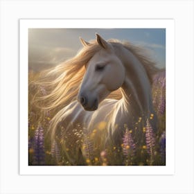 White Horse In The Meadow Art Print