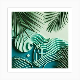 Aesthetic style, Green waves of palm leaf 1 Art Print