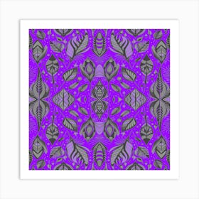 Neon Vibe Abstract Peacock Feathers Black And Purple Art Print