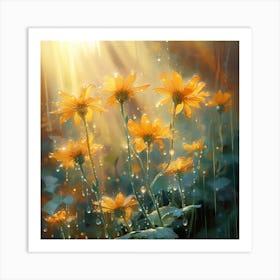 Daisies In The Rain Art Print