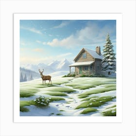 Deer In The Snow 26 Art Print