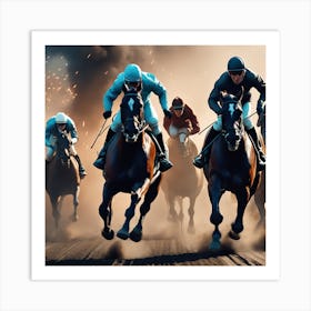 Jockeys Racing In The Race Art Print