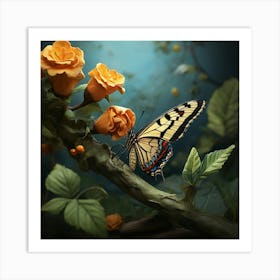 Butterfly And Roses Art print Art Print