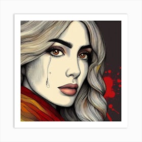 Girl With Tears On Her Face Line Art Art Print