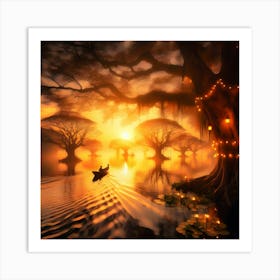 Tranquil Forest Sunset: Nature Wall Art Art Print