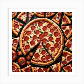 Pepperoni Pizza On Black Background 1 Art Print