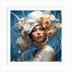 Beautiful Woman In White Hat Art Print