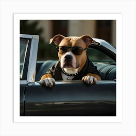 A Pitbull Driving Sports Car Art Print