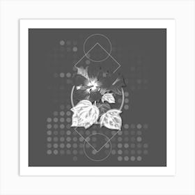 Vintage Marsh Hibiscus Botanical with Line Motif and Dot Pattern in Ghost Gray n.0184 Art Print
