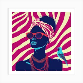 African Woman With Bird 1 Art Print