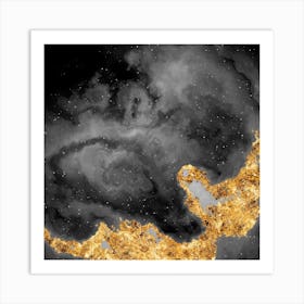 100 Nebulas in Space with Stars Abstract in Black and Gold n.071 Art Print