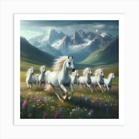 White Horses In The Meadow Art Print