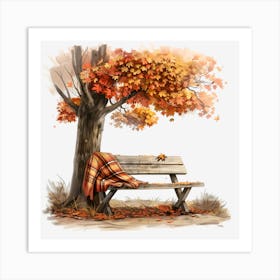 Autumn Bench Under A Tree Art Print