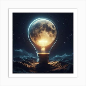 Moon Within A Light Bulb Surreal Art Print