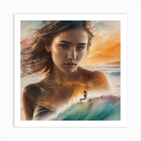 Girl On The Wave Art Print