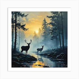 Deer In The Forest art print 3 Art Print