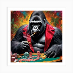 Gorilla Poker Art Print