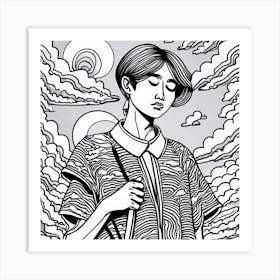 Asian Girl In Clouds Art Print