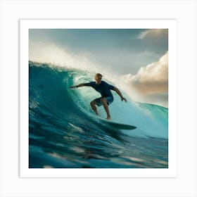 Surfer Riding A Wave Art Print