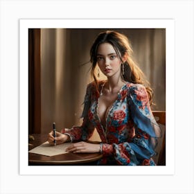 Portrait Of A Woman Writing Art Print