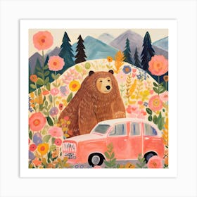 Bear And Car Canvas Print Art Print