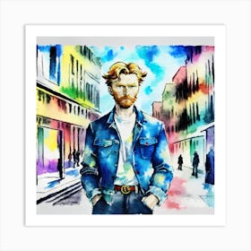 Man In Denim Jacket Art Print