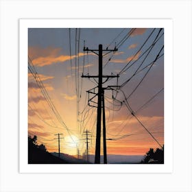 Sunset Power Lines Art Print