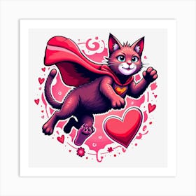 Valentine's Day Lovely Cat Superhero in love Art Print