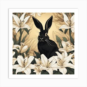 Black Rabbit And White Lillies Art Print