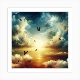 Sunset With Birds In The Sky Art Print