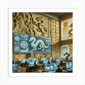 A Futuristic Research Lab Built Into The Stone Wal Art Print