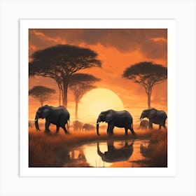 Elephants In The Savannah Art Print