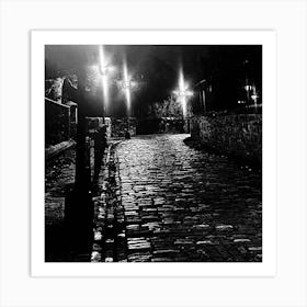 Black And White Cobble Street Scene Art Print